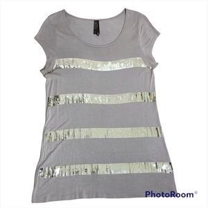 KISCHE Grey Sequined Stripe Top Size XL